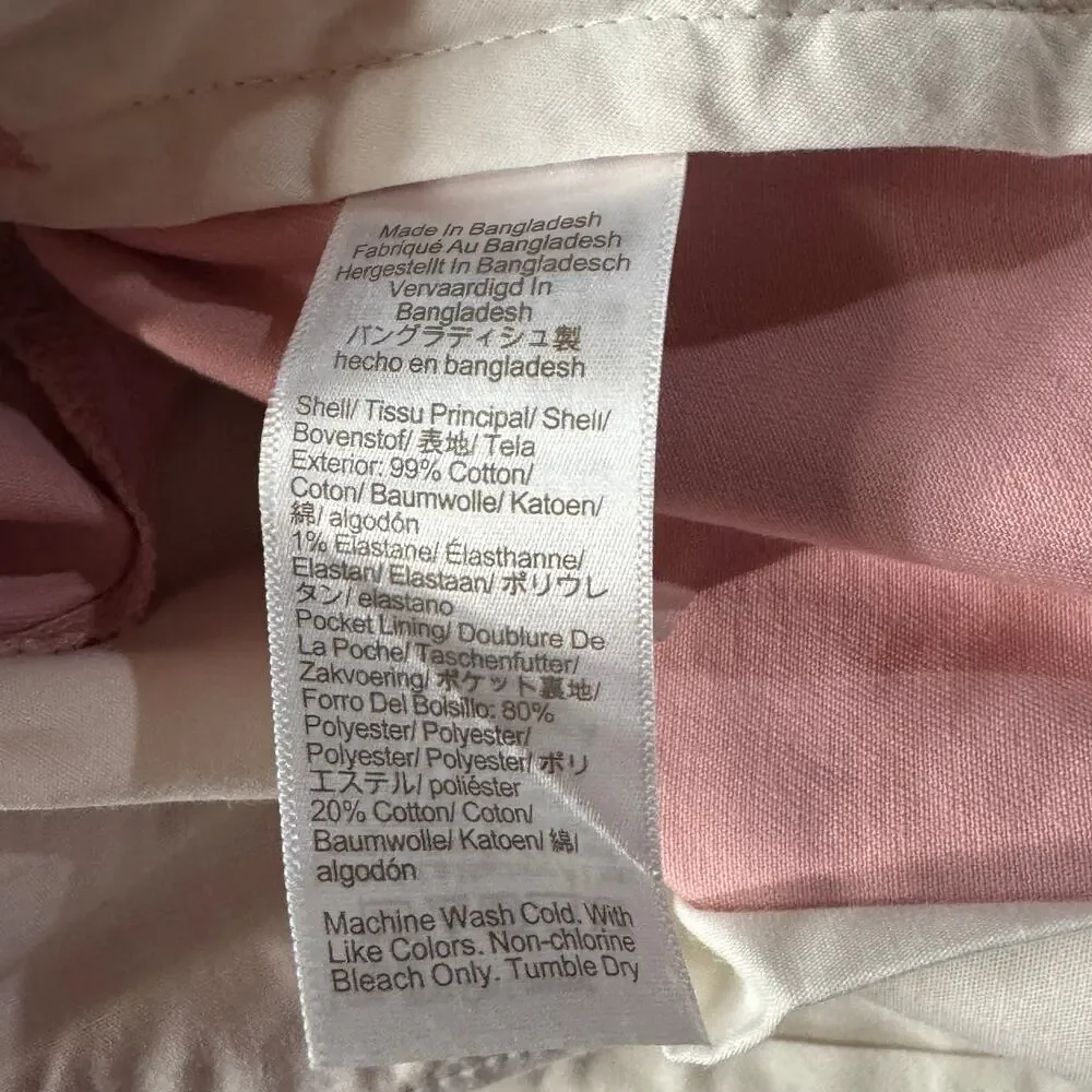 J. Crew Mens SZ 34x32 Flex Slim Pants Zip-Fly Slash Pockets Straight Leg Pink